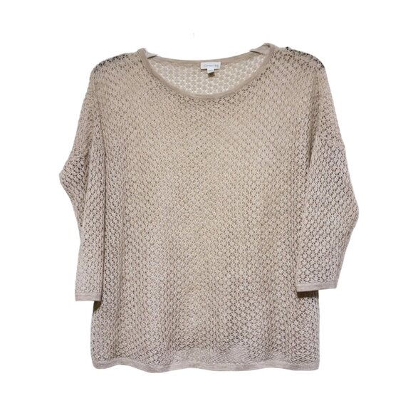 Garnet Hill Cashmere Top S Open Knit Oversizes Fisherman Neutral Minimalist - Picture 2 of 6